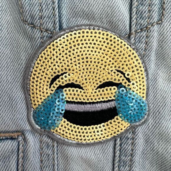 Gap Kids Button-Down Sequin Patches Denim Jacket Light Wash Blue Size M - Picture 5 of 13